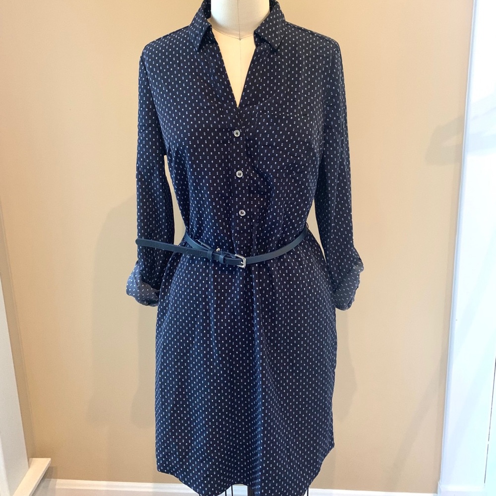 Navy print Shirt Dress with Belt
